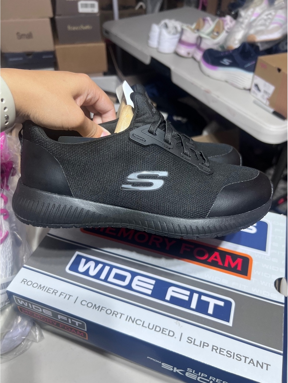 Skechers Work Slip Resistant Black Wide Fit Sneakers US 8